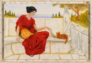Femme assise sur un banc de marbre